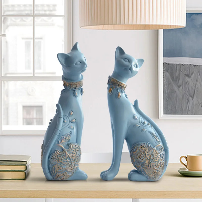 Set of 2pcs Decorative Resin Cat statue for home decorations European Creative wedding gift animal Figurine home decor sculpture