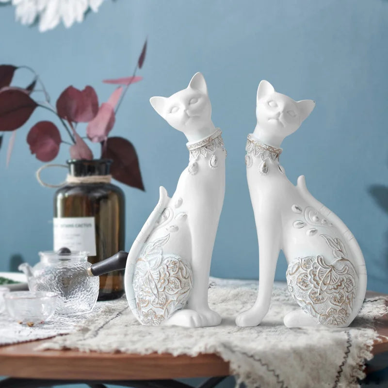 Set of 2pcs Decorative Resin Cat statue for home decorations European Creative wedding gift animal Figurine home decor sculpture