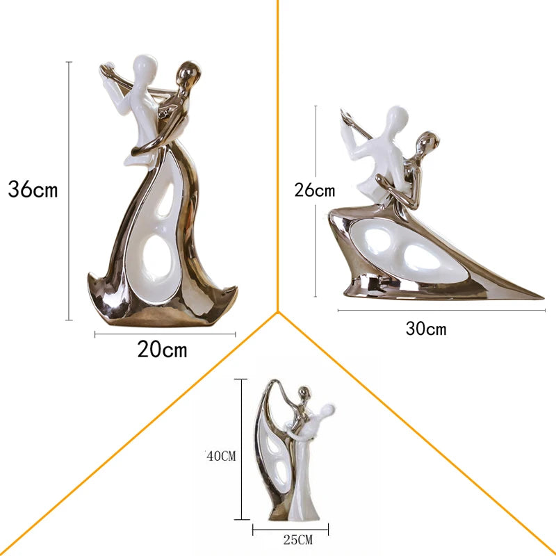 Simple Modern Couple Dancing Ceramic Statues Ornaments Home Livingroom Furnishing Crafts Office Desktop Figurines Decoration Art