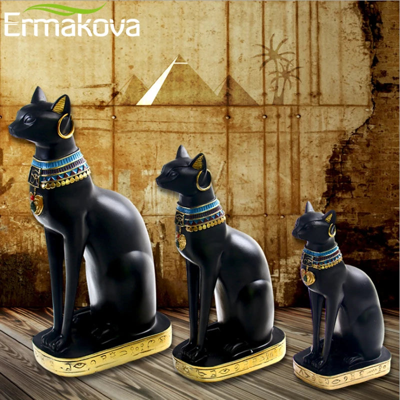 ERMAKOVA Resin Egyptian Cat Bestet Figurine Animal Egyptian Goddess Statue Sculpture Home Bar Office Desktop Decoration