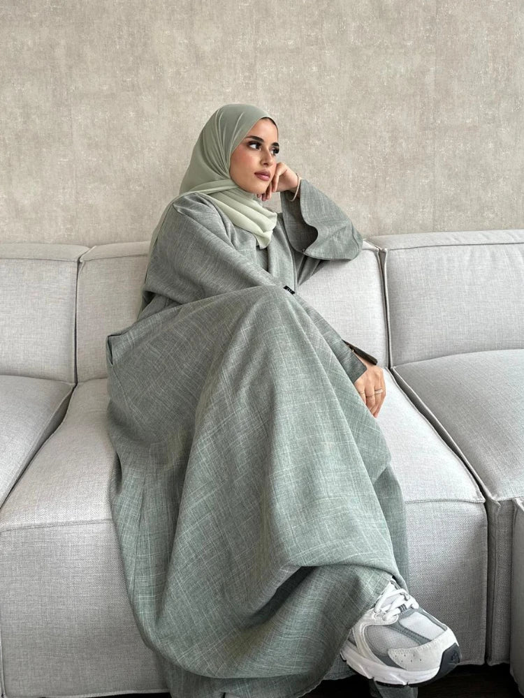 Linen Abaya Closed Dubai Luxury Plain Muslim Hijab Dress Turkey Casual Abayas African Dresses for Women Ramadan Eid Islam Kaftan