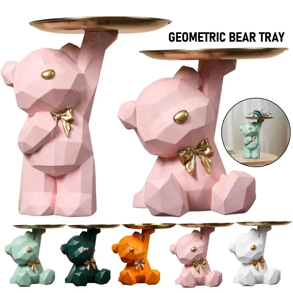 Resin Geometric Bear Storage Tray Cute Bear Storage Tray Statue Table Decorations Cute Bear Storage Tray Statue Table Decoration