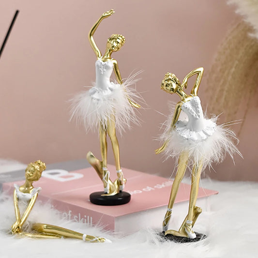 European Resin Dancer Figurines Figure Sculpture Crafts Living Room Table Ballet Girl Ornaments Home Decoration Birthday Gifts