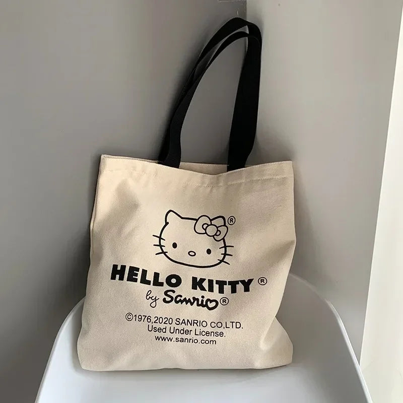 Women Cute Hello Kitty Canvas Tote Bag Femme Shopping Shoulder Bags Travel Tote Luxury Designer Handbags Bolsas Para Mujeres