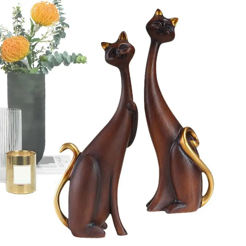 Abstract Couples Cat Statue Figurines Oil Painting Resin Lovers Cat Sculpture for Desktop Ornaments Office Home Decor Gift