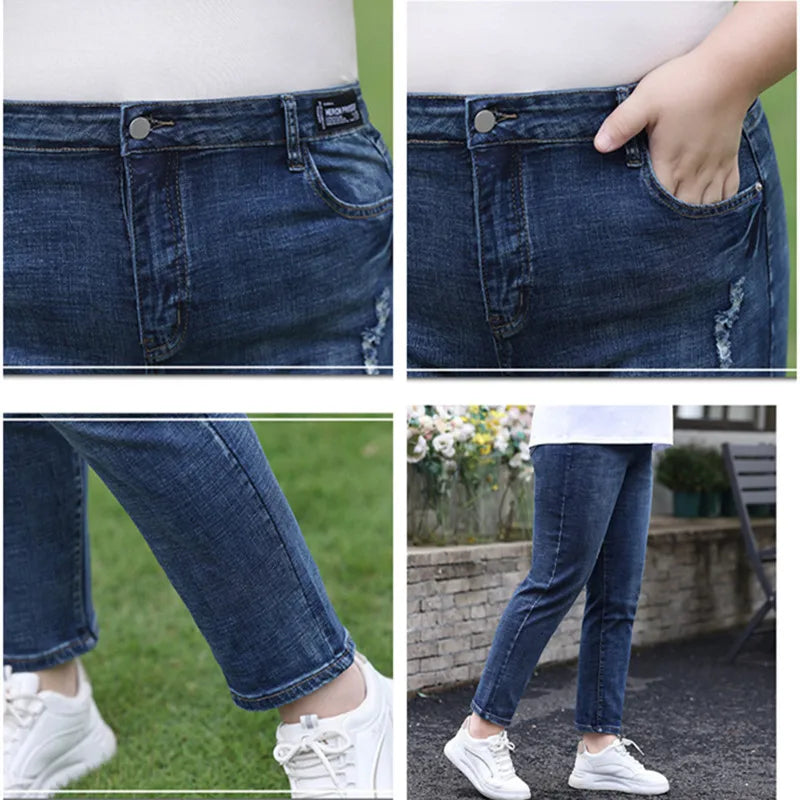 Plus Size Women Jeans 6XL 110KG Stretched Classic Denim Trousers 5XL 4XL Loose Big Female Retro Girl High Waist Pencil Pants