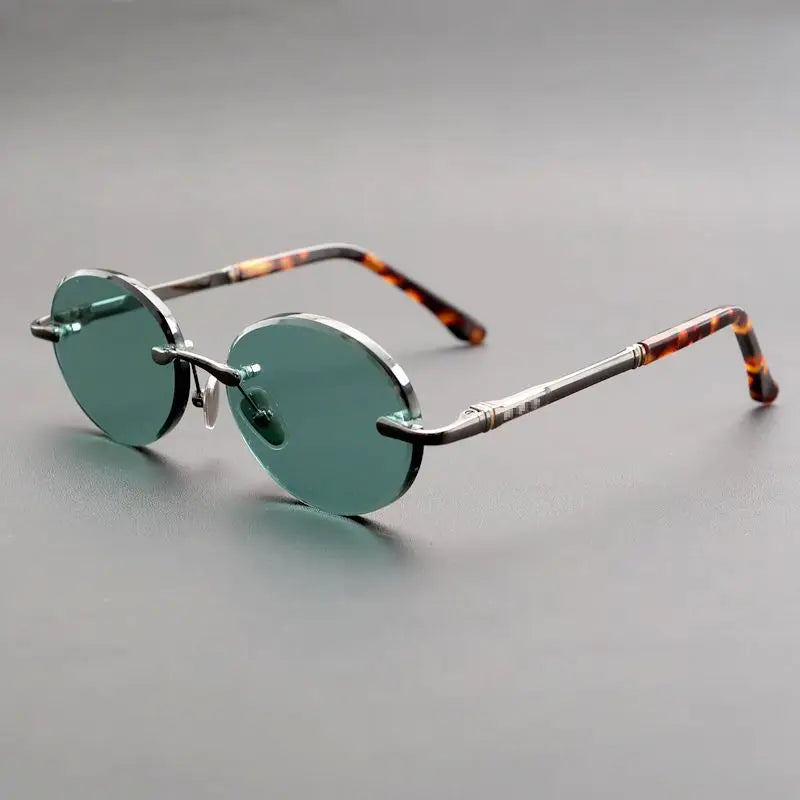 Evove Green Crystal Sunglasses Oval Male Women Natural Minerals Stone Lens Anti Scratch Fashion Rimless Shades Eyewear