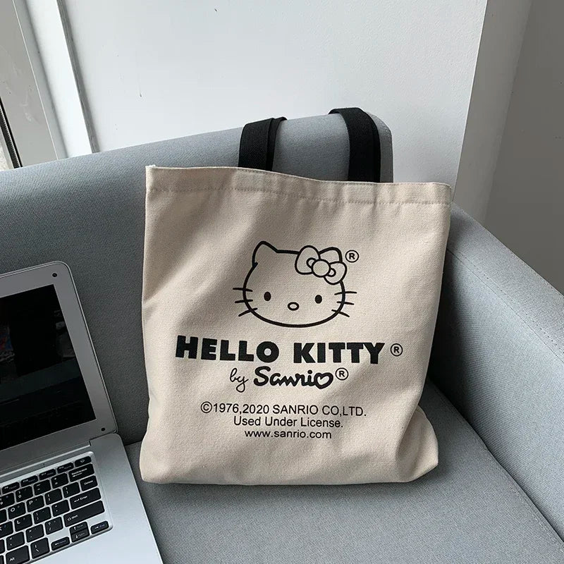 Women Cute Hello Kitty Canvas Tote Bag Femme Shopping Shoulder Bags Travel Tote Luxury Designer Handbags Bolsas Para Mujeres