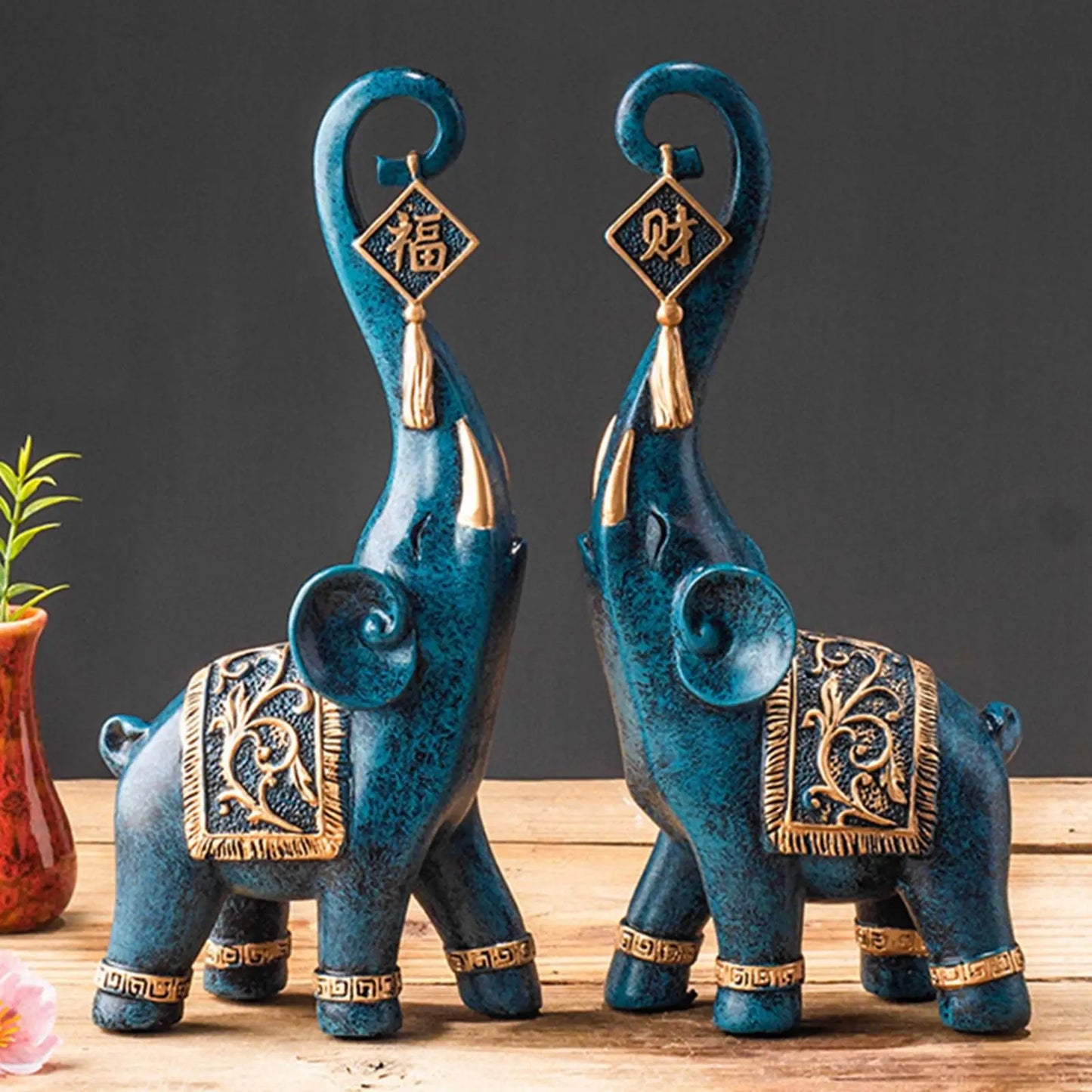 2x Nordic Style Elephant Statues Animal Ornaments for Shelf Decor