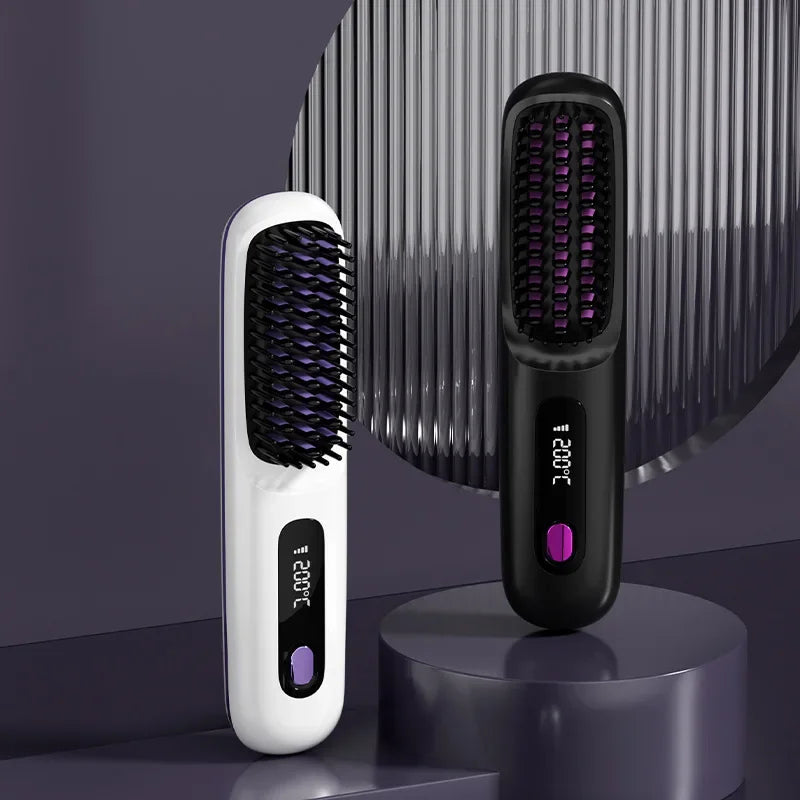 Hair Brush Wireless Portable Ion Straightening Brush Rechargeable