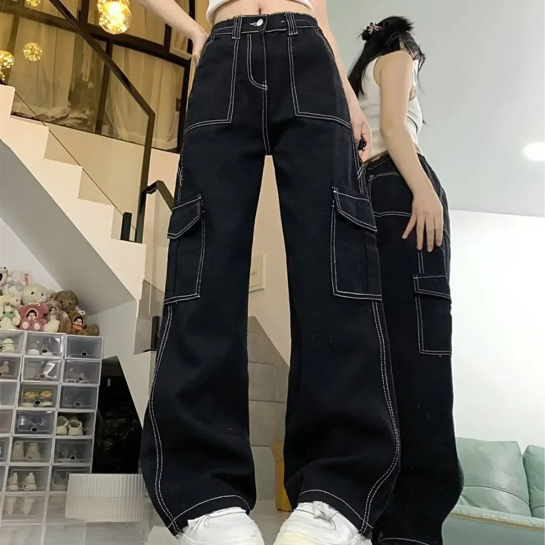 Jeans Women's Straight-leg Loose-fit Spring Autumn/winter 2024 New High-waisted Slimming Petite Wide-leg Cargo Pants