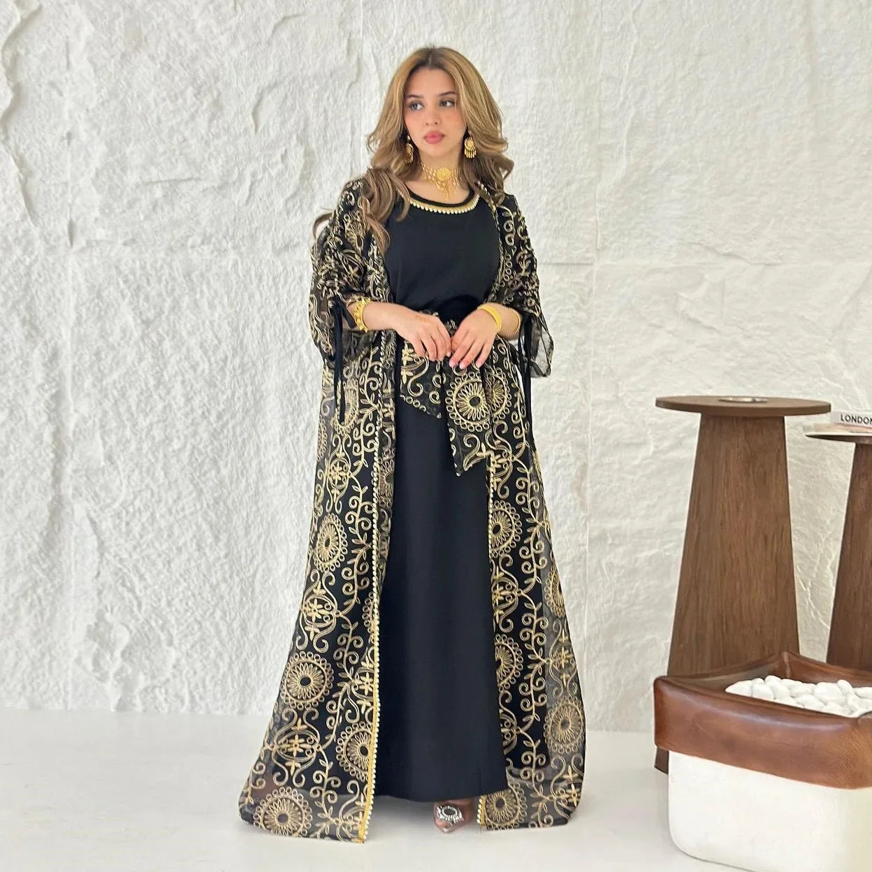 Open Abaya 2 Piece Set Gulf Jalabiya Saudi Tunics and Abayas for Women Dubai Luxury Muslim Party Dress Kaftan Islamic Outfits