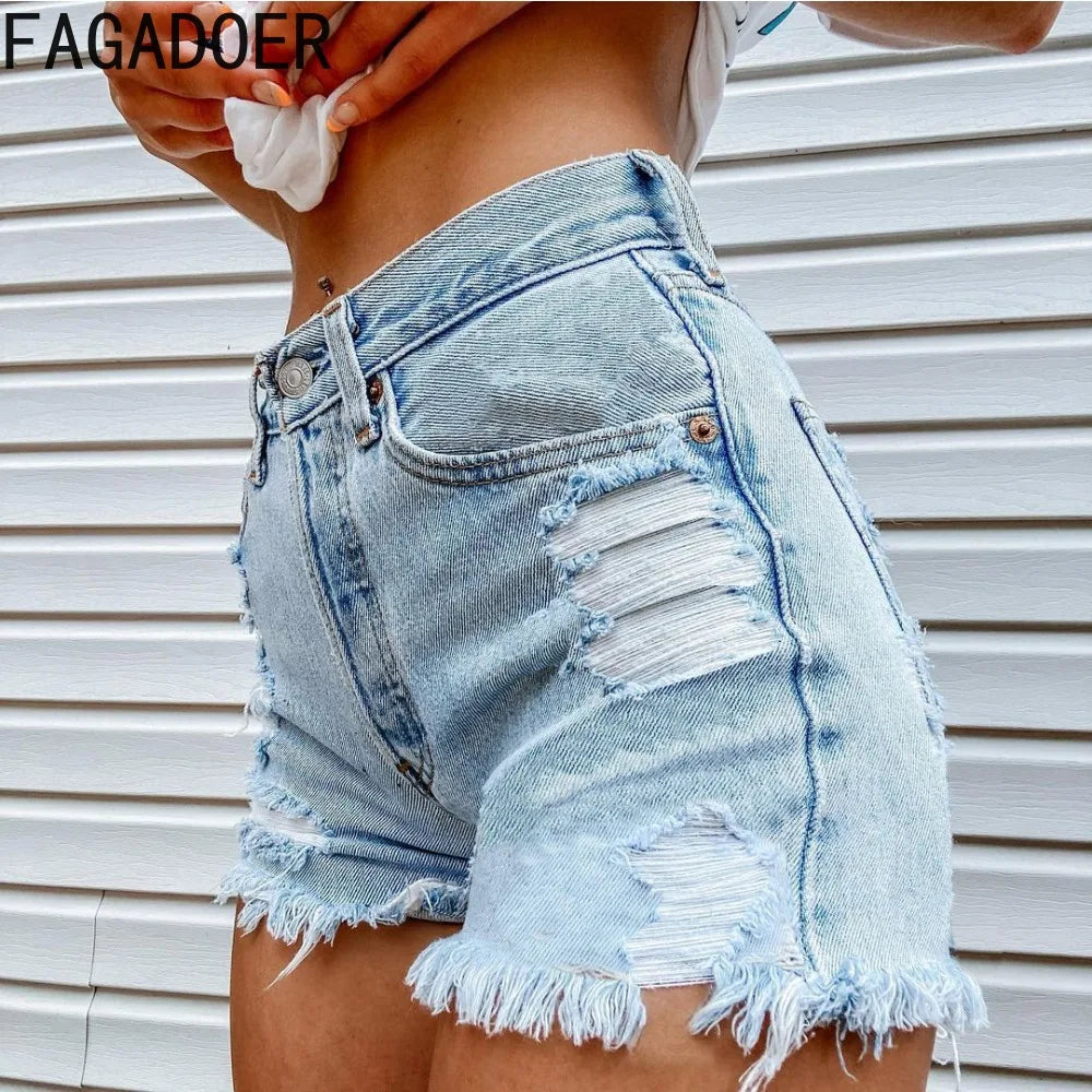 Women Worn Torn Denim Shorts