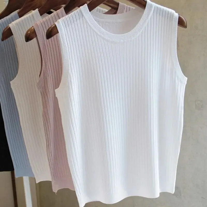 O-neck Sleeveless Casual Thin Tops