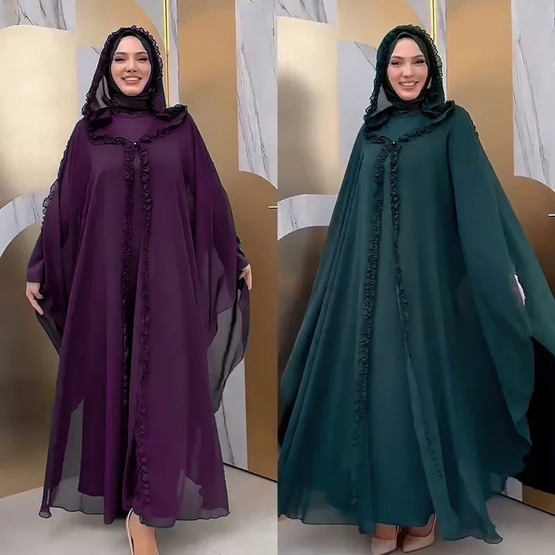 2024 Abayas for Women Dubai Luxury Chiffon Boubou Muslim Fashion Hooded Dress Caftan African Wedding Party Occasions Long Abaya