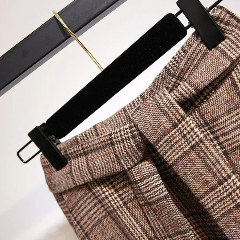 Woolen Plaid Skirt for Women Vintage High Waist