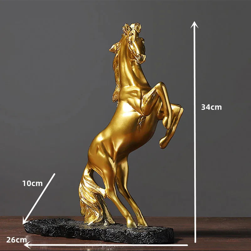 Nordic Animal Golden Horse Resin Sculpture Figurines Statue Decorative Items For Home Livingroom