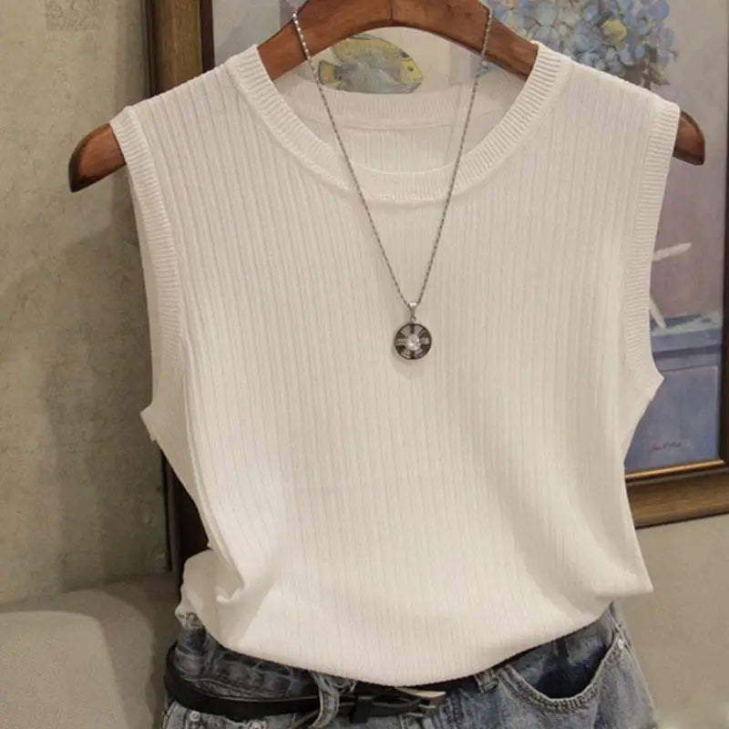 O-neck Sleeveless Casual Thin Tops