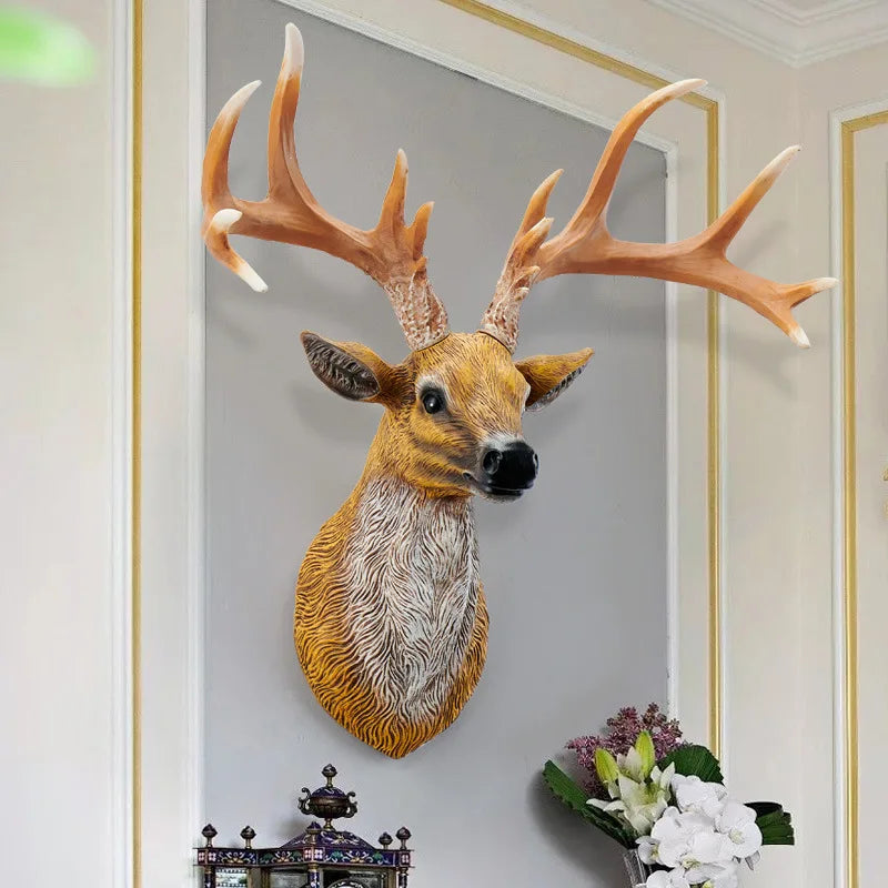 Resin Deer Head Decor Mounted Reindeer Deer Antlers Large Sculpture Christmas Creative Elk Antlers Office Decoration Wall Mount