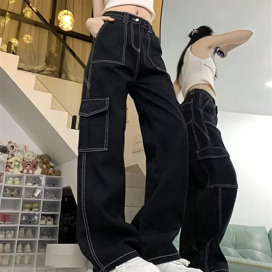 Jeans Women's Straight-leg Loose-fit Spring Autumn/winter 2024 New High-waisted Slimming Petite Wide-leg Cargo Pants