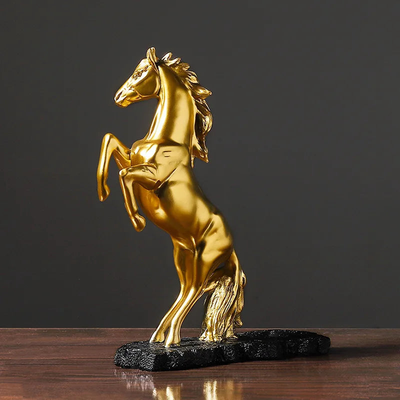 Nordic Animal Golden Horse Resin Sculpture Figurines Statue Decorative Items For Home Livingroom