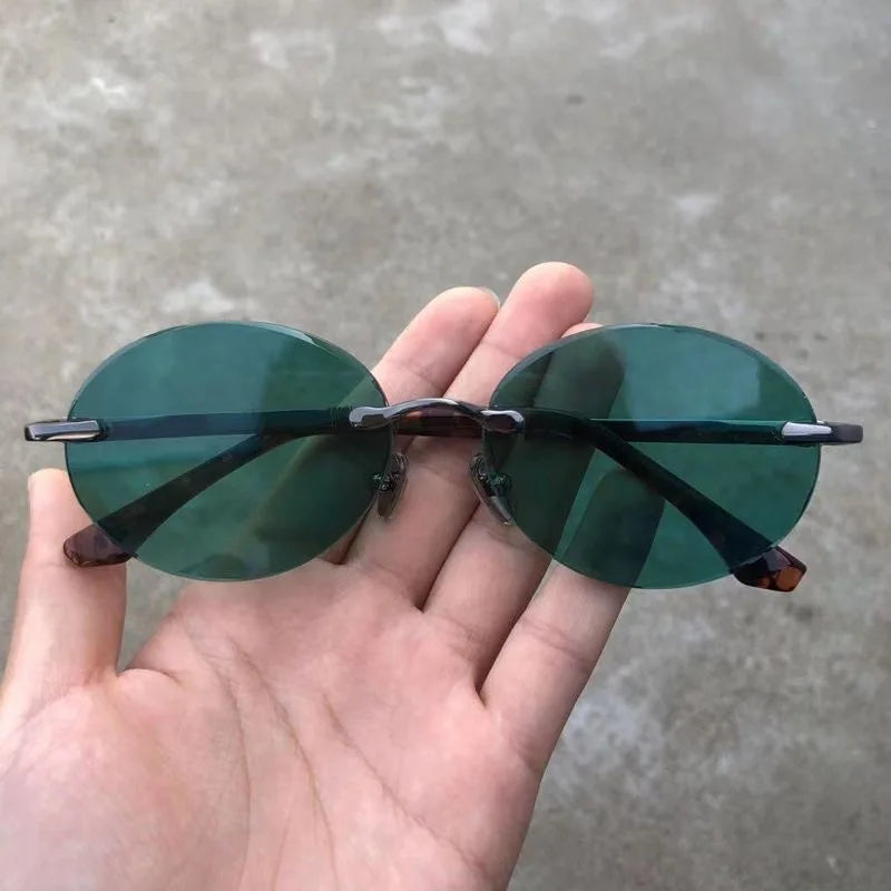 Evove Green Crystal Sunglasses Oval Male Women Natural Minerals Stone Lens Anti Scratch Fashion Rimless Shades Eyewear