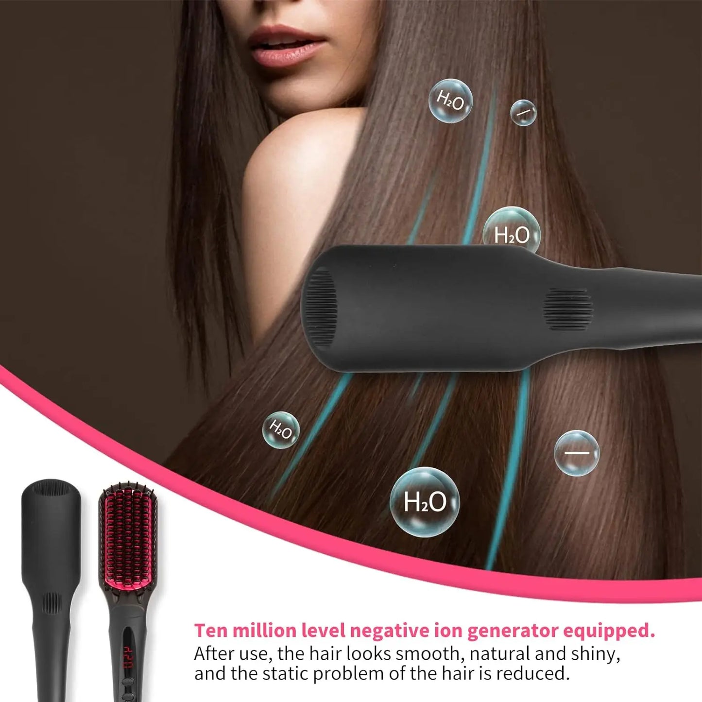 Negative ion Hair Straightener Brush Comb for Natural Thick Hair