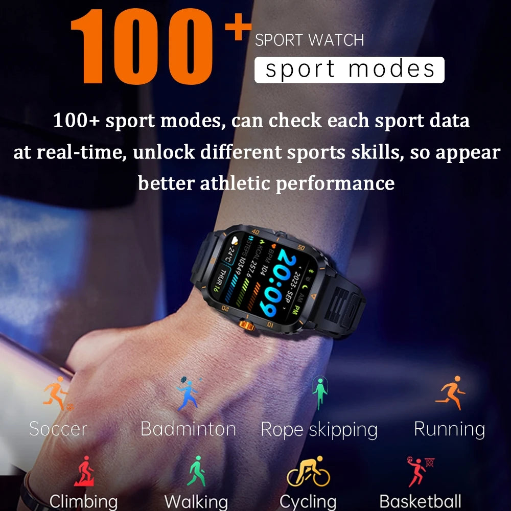 2024 Outdoor Military 3ATM Waterproof Smart Watch Men 430mAh Battery Sports Fitness Watches Bluetooth Call Smartwatch App:Da Fit