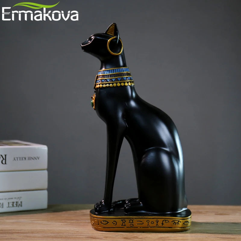 ERMAKOVA Resin Egyptian Cat Bestet Figurine Animal Egyptian Goddess Statue Sculpture Home Bar Office Desktop Decoration