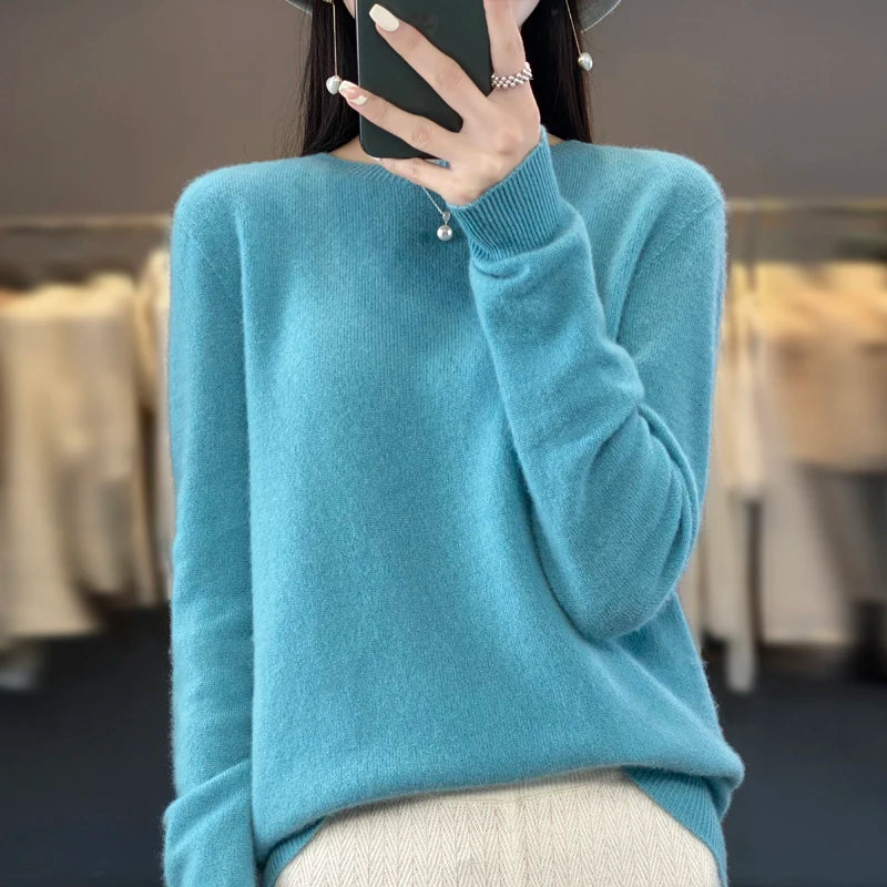 100% Merino Wool cashmere Sweater O-Neck Long Sleeve