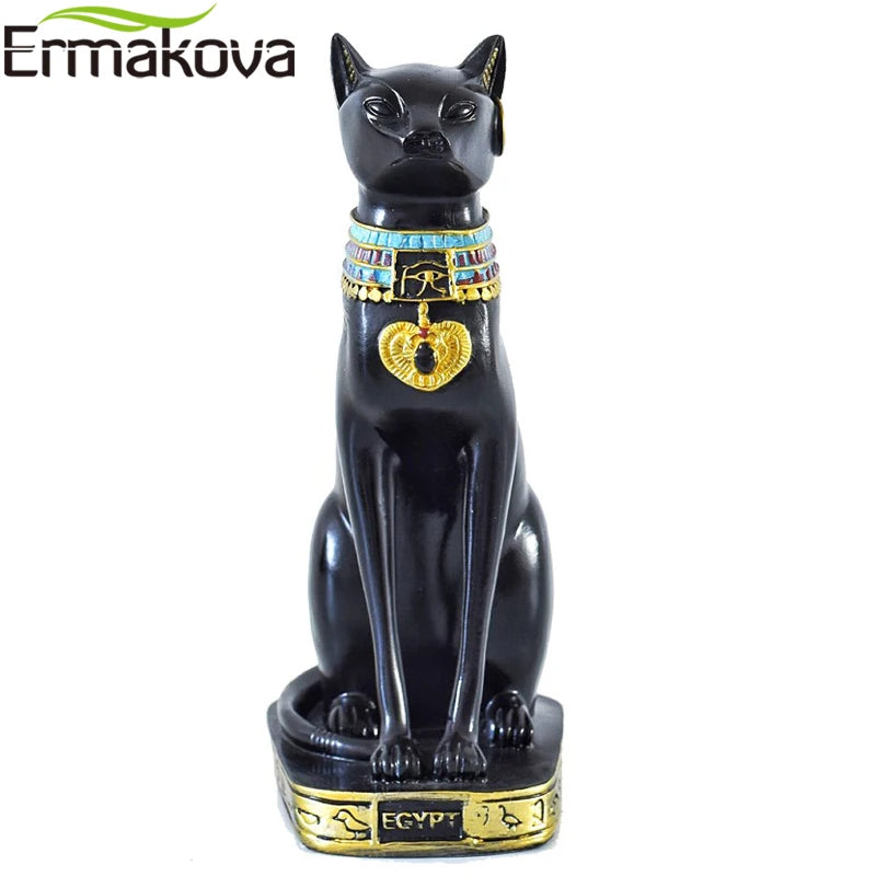 ERMAKOVA Resin Egyptian Cat Bestet Figurine Animal Egyptian Goddess Statue Sculpture Home Bar Office Desktop Decoration