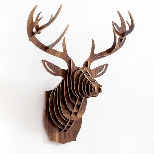 24*20 Inch Large Size Wooden Deer Head Wall Mount Decor Vintage Elk Deer Wood Animal Statue Home Living Room Wall Decoration