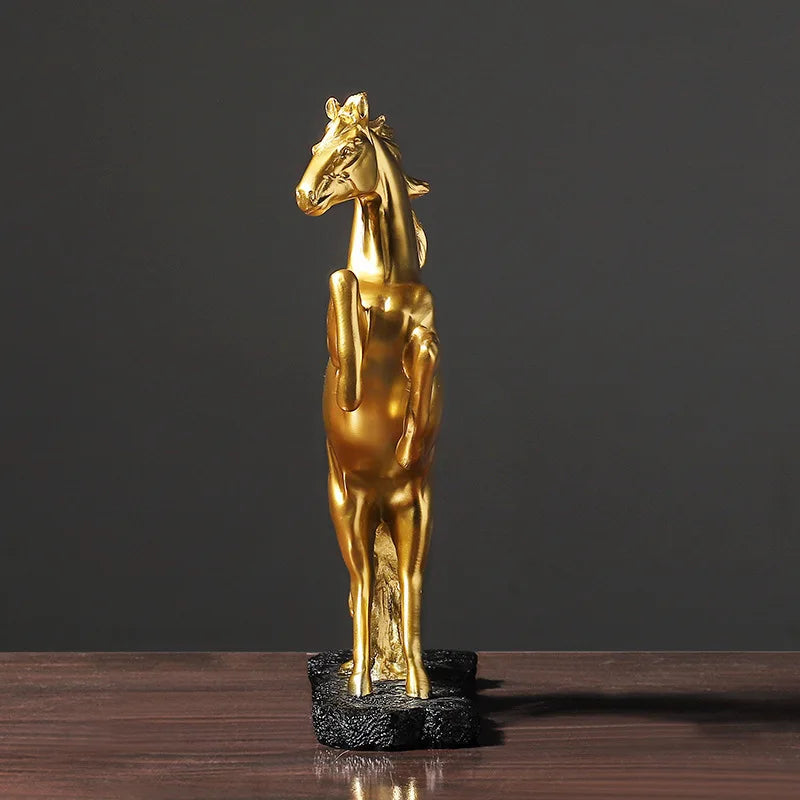 Nordic Animal Golden Horse Resin Sculpture Figurines Statue Decorative Items For Home Livingroom