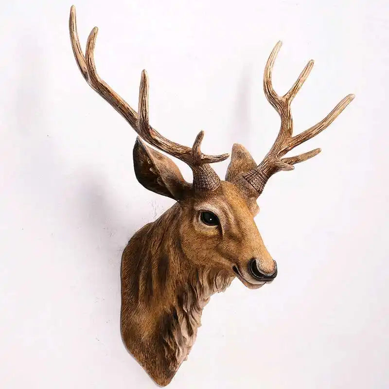 Faux Deer Head 17 inch Faux Animal Head Wall Décor Handmade Farmhouse Décor Rustic Wall Decor Deer Antlers Head Statue Resin Art