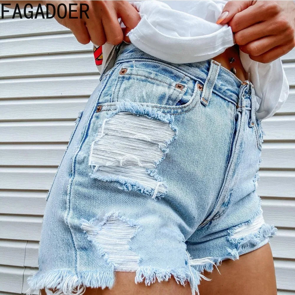 Women Worn Torn Denim Shorts