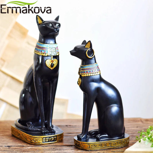 ERMAKOVA Resin Egyptian Cat Bestet Figurine Animal Egyptian Goddess Statue Sculpture Home Bar Office Desktop Decoration