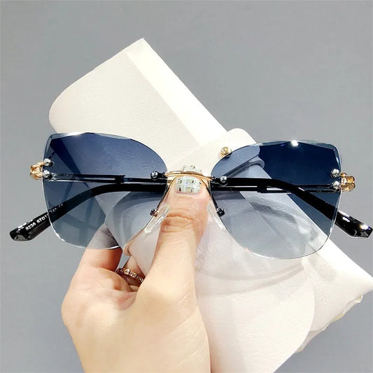 New Luxury Rimless Cat Eye Gradient Sunglasses for Women Ladies Fashion Brand Travel Driving Sun Glasses UV400 Eyewear