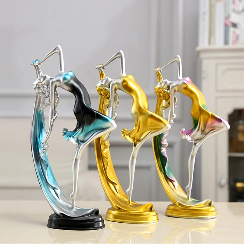 Dancing Girl Figure Statue Modern Ballet Sculptures Resin Crafts Home Decor Desktop Ornament Elegant Gift 10*22CM