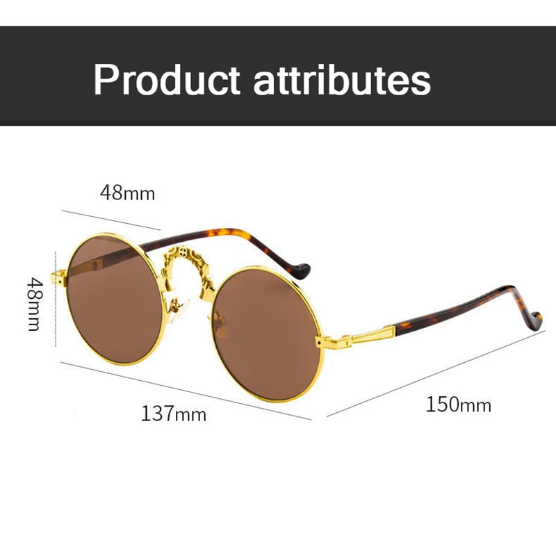 Vintage Round Sunglasses Crystal Glass Lens Man Natural Mineral Stone Steampunk Sun Glasses Woman Brown Copper Anti Scratch