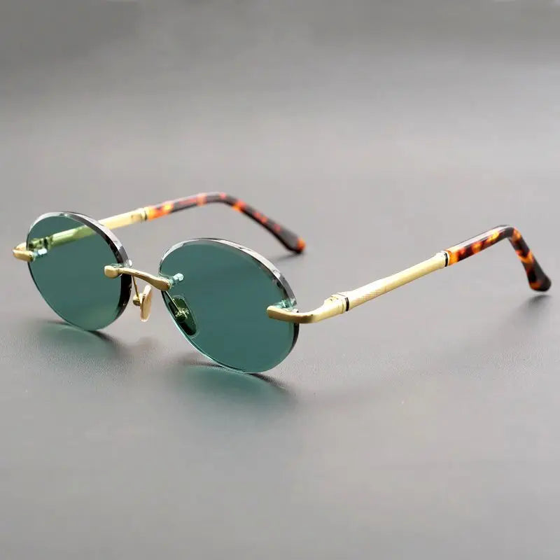 Evove Green Crystal Sunglasses Oval Male Women Natural Minerals Stone Lens Anti Scratch Fashion Rimless Shades Eyewear