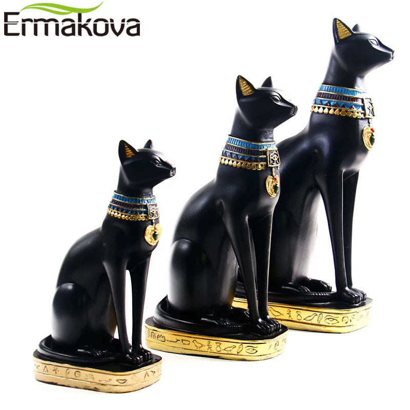 ERMAKOVA Resin Egyptian Cat Bestet Figurine Animal Egyptian Goddess Statue Sculpture Home Bar Office Desktop Decoration