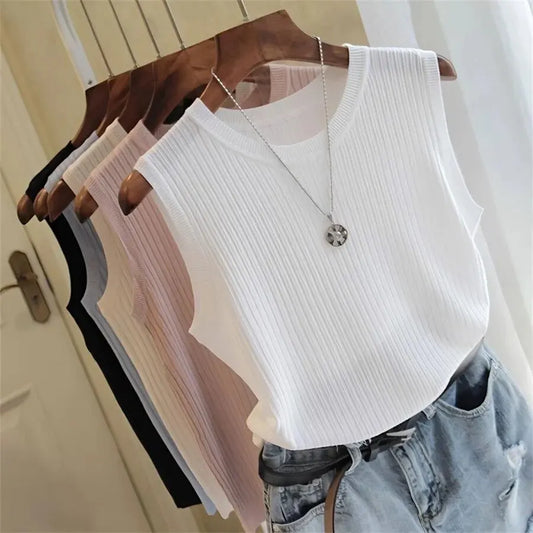 O-neck Sleeveless Casual Thin Tops