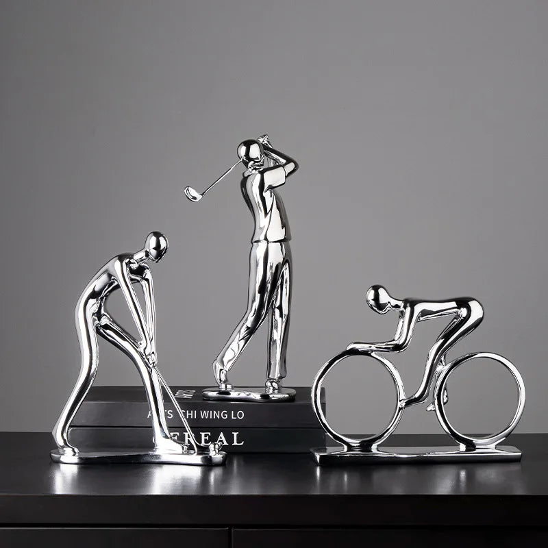 Nordic Silver Ceramic Abstract Resin Bicycler Cyclist Statue Bicycle Rider Statue Bike Figurine Office Bar Home Decor Crafts