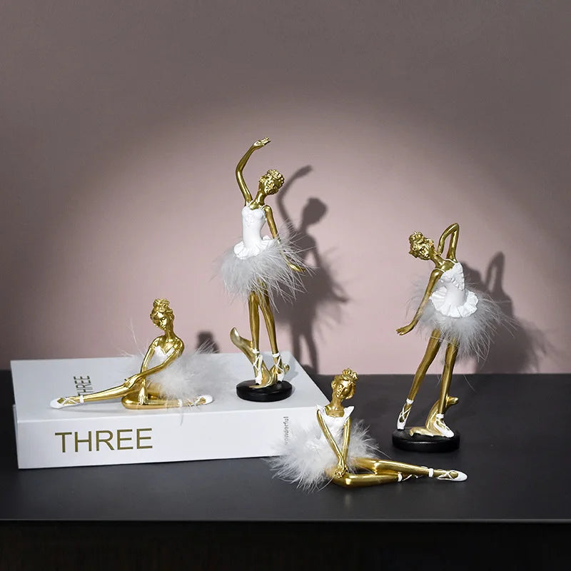 European Resin Dancer Figurines Figure Sculpture Crafts Living Room Table Ballet Girl Ornaments Home Decoration Birthday Gifts