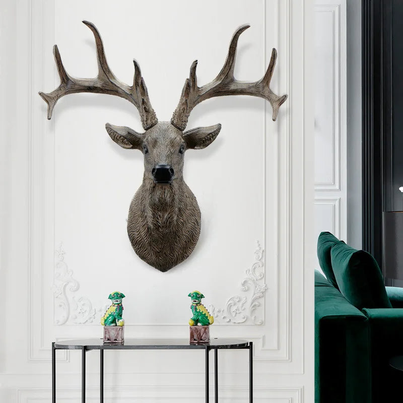 Resin Deer Head Decor Mounted Reindeer Deer Antlers Large Sculpture Christmas Creative Elk Antlers Office Decoration Wall Mount