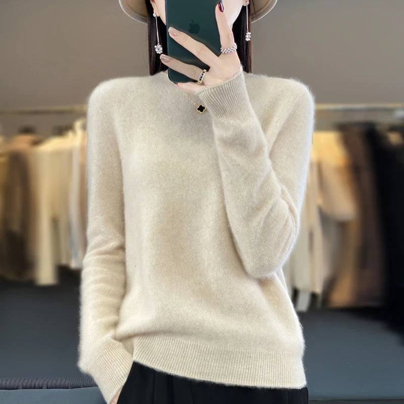 100% Merino Wool cashmere Sweater O-Neck Long Sleeve